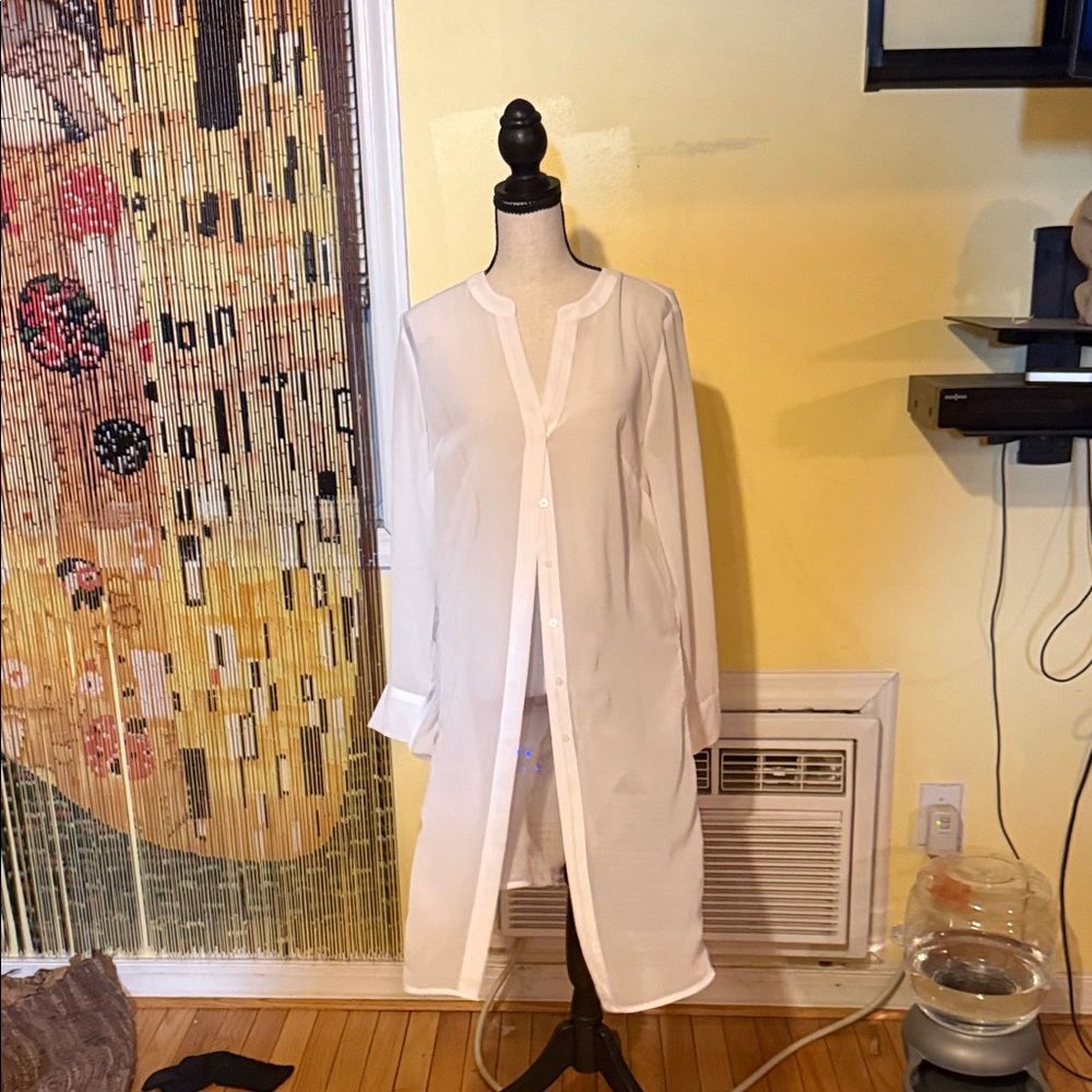 Bar III White Long Button-Down Shirt Dress.